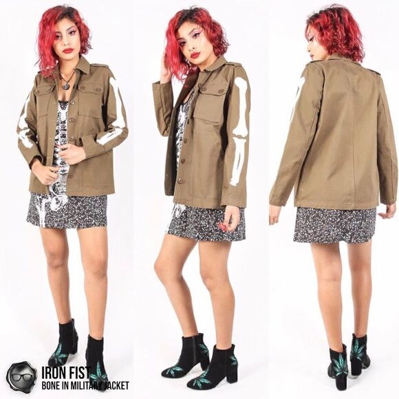 DOLLS KILL IRON FIST BONE IN MILITARY CHORE JACKET OLIVE GREEN WOMEN’S SIZE XS - Picture 7 of 15